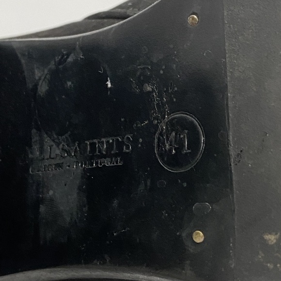 All Saints Womens Jonas‎ Leather Ankle Bootie 41 Black Embossed Nubuck Heeled - Picture 11 of 12